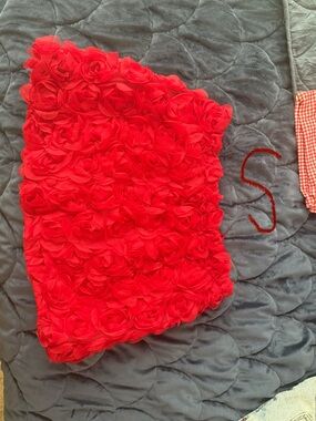 Red Floral Rosette Mini Skirt